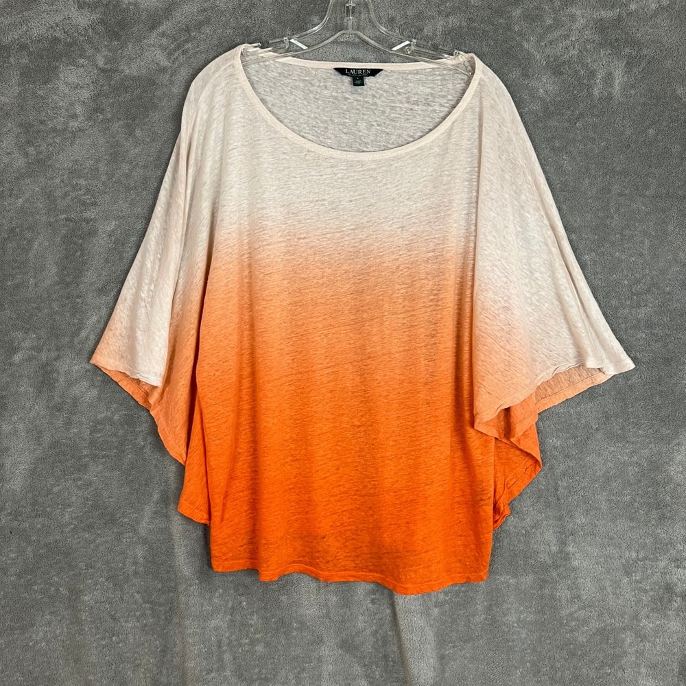 Ralph Lauren Poncho Top Womens L 100% Linen Orange Ombre Lightweight